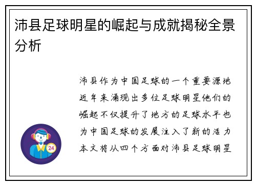 沛县足球明星的崛起与成就揭秘全景分析